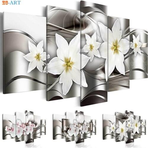 5 Pieces Orchids Print Poster Blossom Flowers Canvas Painting Pastel Wall Art Modular Pictures Girls Room Decor