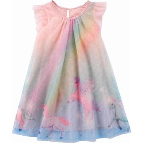 Unicorn Baby Girl Dress 2018 Mesh Colourful Tulle Party Fancy Dress Sundress Sleeveless Dress Summer Girl Clothing D0944