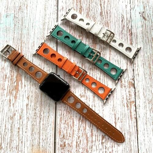 Hole Hollow Real Leather Bracelet Belt for Apple Watch Band 38mm 40mm 42mm 44mm Watchband for iWatch Strap Series 1 2 3 4 5