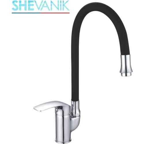 SHEVANIK kitchen faucet with nut and flexible spout, brass kitchen faucet, brass flexible faucet, spout 360 °,black flexible mixer,silicone spout,tap water with splashes in the kitchen S5543-3