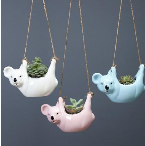 Nordic Wall Hanging Ceramic Vase Sloth Flower Pot Succulent Animal Plant Pot Home Decoration Garden Bonsai Pots Cactus Planters