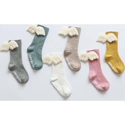 Wings thin cotton newborn baby socks boy girl round neck socks children loose summer lovely childrens waist socks