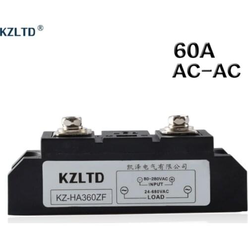 KZLTD SSR 60A AC to AC Solid State Relay 80-280V AC to 24-680V AC Solid State Relays SSR Industrial Solid Relays High Quality
