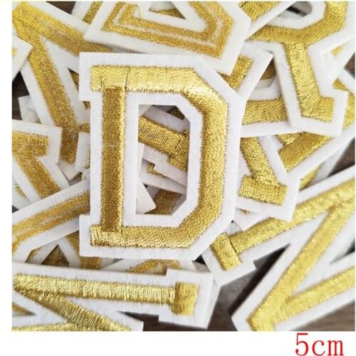 Embroidery Brand Patch Gold Color Name Letter Sew on Transfer Iron on Sticker Baby Clothes Bag Decoration