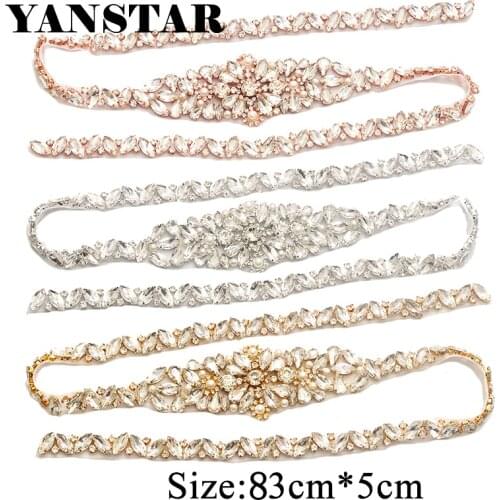 YANSTAR 1PCS Handmade Full Length Rhinestones Appliques Sewing On For Wedding Dresses Belt Rhinestones Appliques Accessory