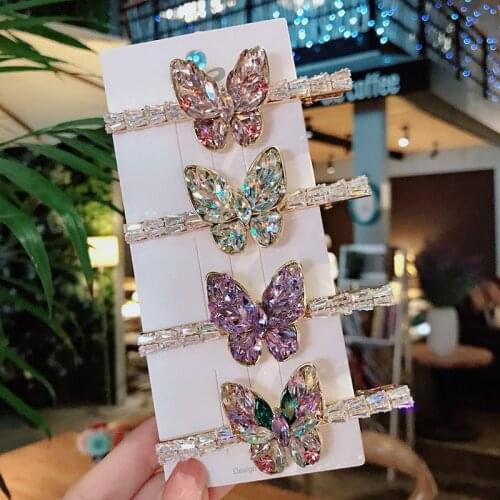 Adult Women Zircon Barrettes Hairpins Hair clips Butterfly Fashion Korean Lady Girl Head wear Accessories Wholesale Gifts Party