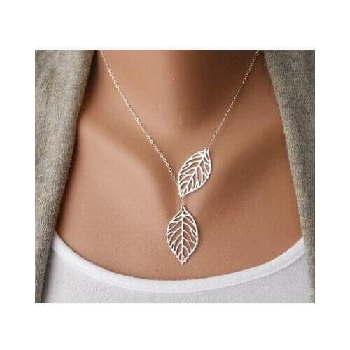 Wholesale Love Two Leaves Pendant Chain Necklace For Women Bijoux Collares Jewelry Exo Colar 2019 new Girl One Direction NA607