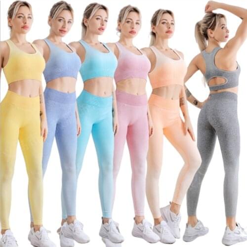 Women Sportswear Yoga Set Workout Clothes 2pcs Crop Top Bra High Waist Leggings Seamless Sport Suit Quick-dry Outfit Fitness Set