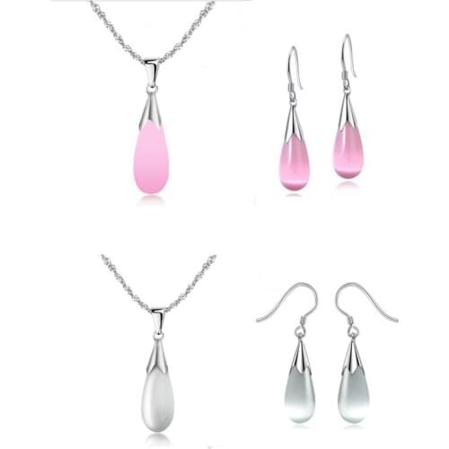 Promotion Crystal Water Drop Earrings For Women Jewelry Trend 925 Silver Necklace Set For Girls Accessories Female Pendant Bijou