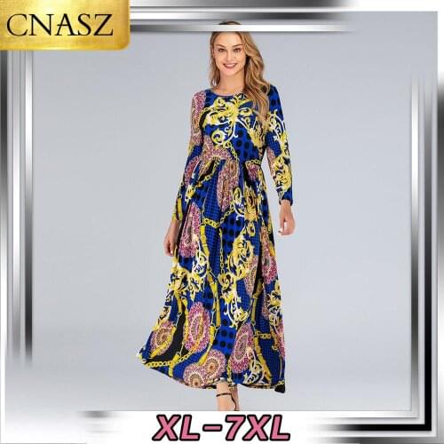 Plus Size Black Mixed Print Striped Casual Dress Women 2019 Spring Fashion Long Sleeve A Line High Waist Maxi Dress