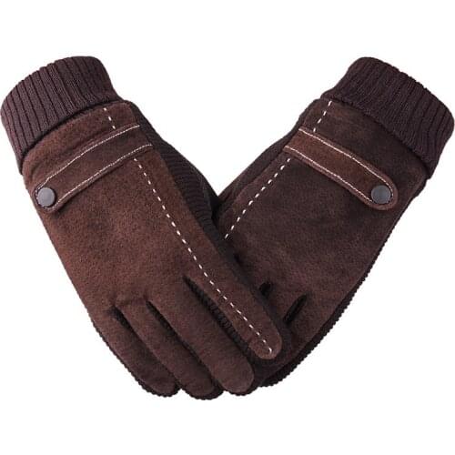 Winter hot style mens thickened warm leather gloves Mens thickened warm gloves with velvet thickened leather gloves for outdoo