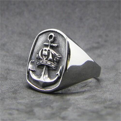 1pc Newest Design Royal Crown Anchor Ring 316L Stainless Steel Jewelry Hot Selling Cool Anchor Ring