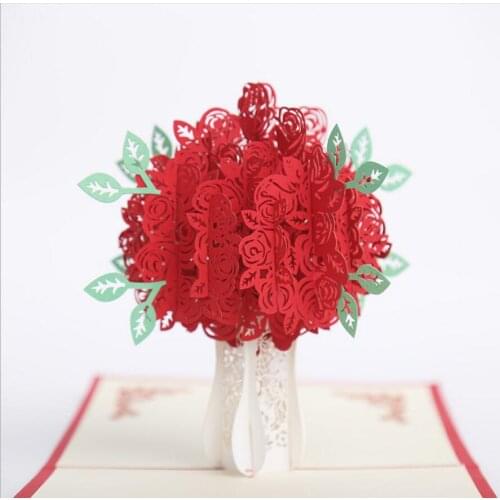 10pcs Hollow Rose Flower Handmade Kirigami Origami 3D Pop UP Greeting Cards Invitation card For Wedding Birthday Party Gift