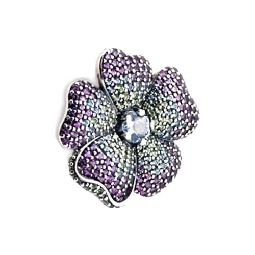 100% 925 Sterling Silver Jewelry Glorious Bloom Pendant with Multi-Colored CZ Free Shipping