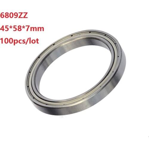 100pcs/lot 6809ZZ 6809 ZZ 45*58*7mm Double metal cover Deep Groove Ball Bearing Thin Wall Deep Groove Ball bearing 45×58×7mm