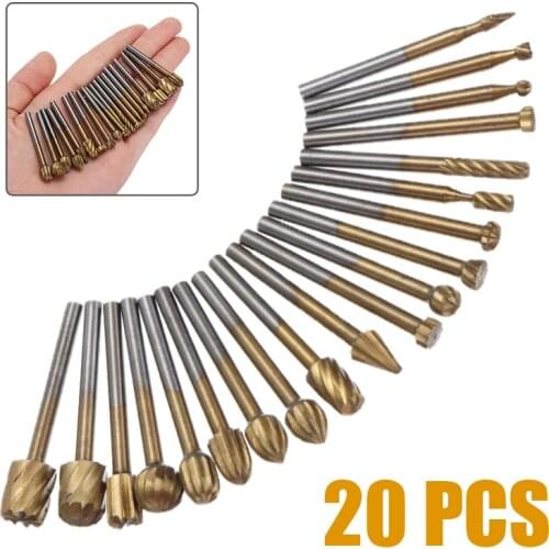 20pcs/set HSS Rotary Routing Router Bit for Burr Milling Cutter Carving Machine Woodworking Engraving Tool 5*5*1cm