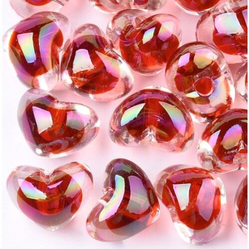 20pcs Transparent Acrylic Heart Beads Spacer Loose Beads for DIY Jewelry Making Necklac Bracelet UV Plating Rainbow Half Drilled