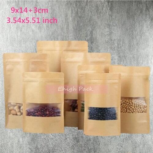 9*14cm(3.54*5.11 inch) 50Pcs/Lot Kraft Paper Gift Bag For Tea Powder Nut Food Cookie Packaging Zip Lock Bags Gift Bag