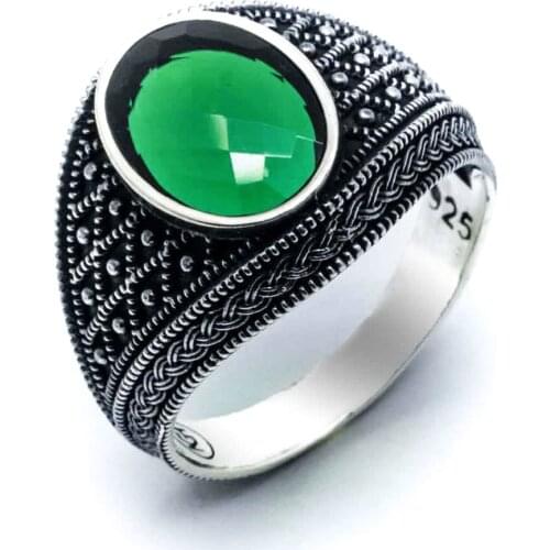 925 sterling Silver Green Zircon Stone Ring