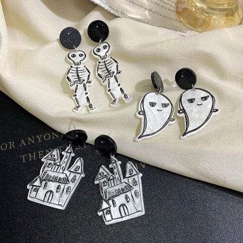 ZiccoWong Acrylic Funny Cute Ghost Castle Drop Earring For Women Halloween Skeleton Cartoon Dangle