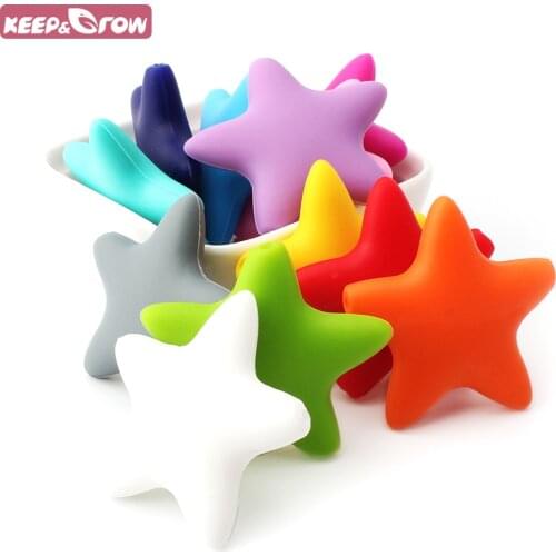 Keep&Grow 10Pcs Silicone Star Beads BPA Free Baby Teething Beads Chewable Baby Tooth Care Toys For Baby Nipple Chain Making