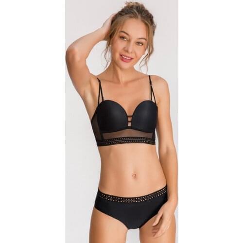 Explosive Ladies Fashion Lace Sexy Slimming Deep V-Neck Push-Up Underwear Classic Solid Color Simple All-Match Bra Set