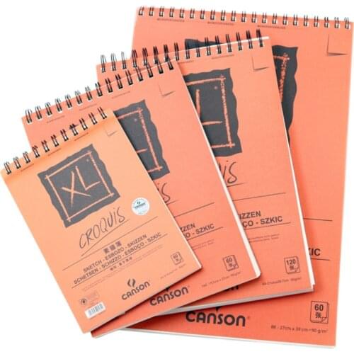 CANSON Sketch Book 90g XL Drawing Book 90g Orange Cover Coil 60 Pages A4 A5 Fine Grain Sketchbooks Acid-free Paper