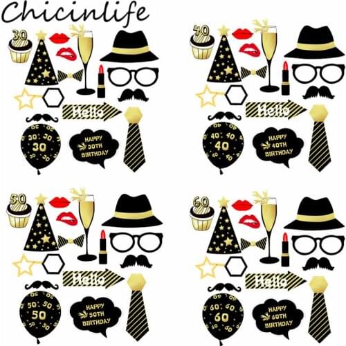 Chicinlife 16Pcs Happy Birthday 18th 30th 40th 50th 60th Photo Booth Props Adult Man Woman Birthday Party PhotoBooth Supplies