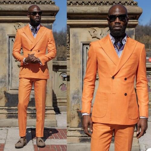 Double Breasted Men Tuxedos Slim Fit 2 Pieces Costom Made Peaked Lapel Pocket Blazer Fashion Smart Casual Party Daily Jacket