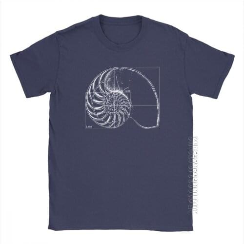 Mens T Shirt Fibonacci On A Nautilus Casual Male Tshirt Math Basic Tees Crew Neck Clothing 100% Cotton Printed T-Shirt