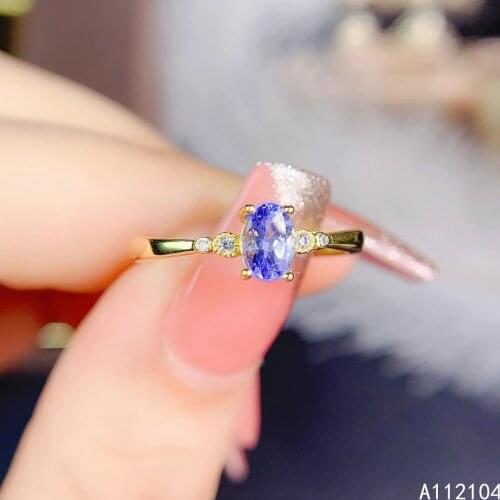 KJJEAXCMY fine jewelry 925 sterling silver inlaid natural Tanzanite women simple popular Chinese style oval gem ring support det