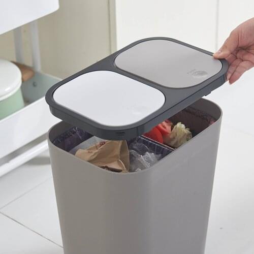 Classification Trash Can Creative Home Livingroom Covered Thicken PP Trash Buckets with Lid Kitchen Separable Wet Dry Waste Bins