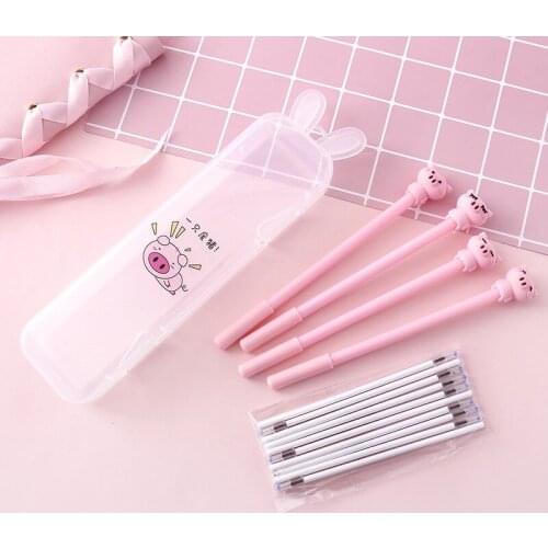 Creative Cute Cartoon Transparent Pencil Case Gel Pen Set Kids Gift Plastic Pencil Box Neutral Ink Pen School Office Stationery
