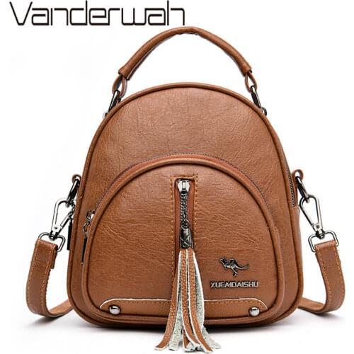 Multifunction Leather Women Backpacks Fashion Tassel Female Back Pack Ladies Shoulder Bags For Women Small Travel Backpack 2020