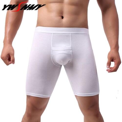 Men Long Boxer Shorts Soft Modal Comfortable Underwear Sexy U Convex Boxers Mid-waist Long-leg Panties Black White Underpants