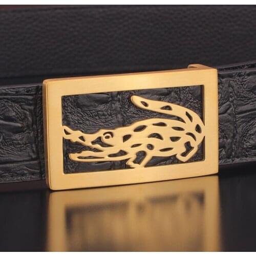 Luxe marque Crocodile steel buckle belts men Black full grain leather high quality Waist Strap luxury Casual ceinture homme