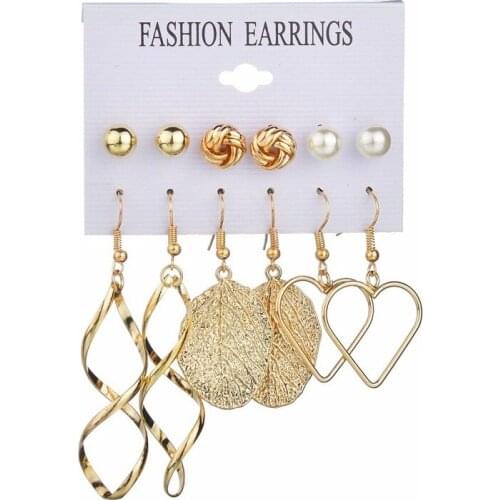 Creative new leaves pearl tassel earring set of 6 earrings