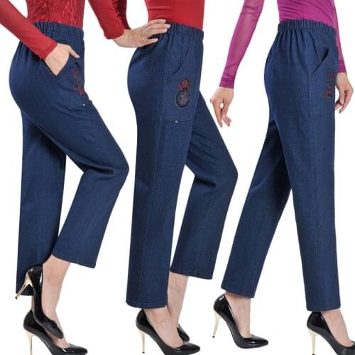 New Autumn Women Jeans Slim Straight Elastic High Waist Cotton Plus Size Fashion Denim Jeans Pencil Pants Femme Trousers P101