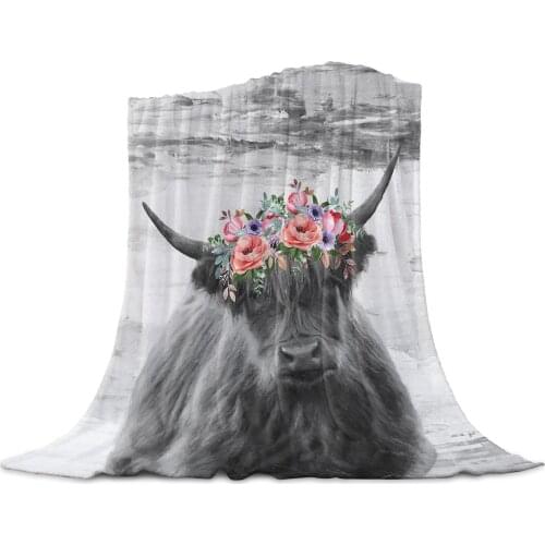 Idyllic Farm Animal Highland Cattle Throw Blanket for Sofa Christmas Decoration Bedspread Portable Microfiber Flannel Blanket