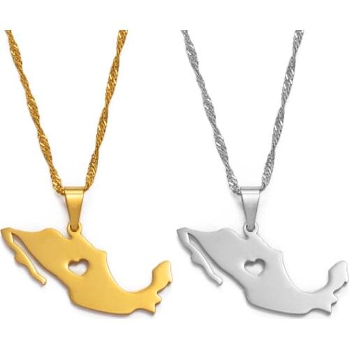 Anniyo Mexico Map Pendant Necklace for Women/Men Silver Color/Gold Color Jewelry Maps #004821