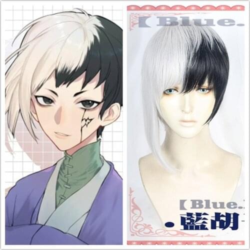 New Arrival Anime Dr.Stone Cosplay Asagiri Gen Black White Costume Wig Heat Resistance Fiber Mens Synthetic Hair