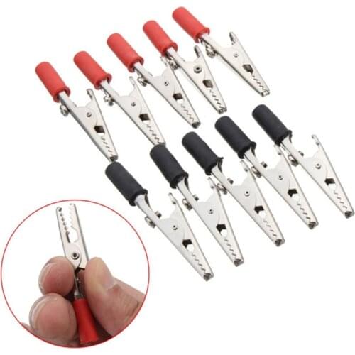 50pcs Non Insulated Crocodile Clips Plastic Handle Cable Lead Testing Metal Alligator Clips Clamps 55mm Length
