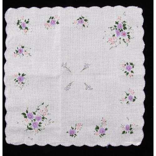3 Pack Flower Embroidered Handkerchief Women 100% Cotton Square Pocket Hanky Girls Cute Wavy Edge Kerchiefs Hankie