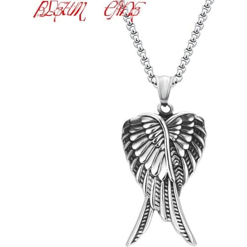 Hiphop/Rock Retro Fashion Angel wing pendants Necklaces Stainless Steel Pendant Mens Jewelry