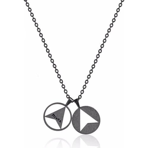 RIR Stainless Steel Retro Two Round Frame Hollow Triangle Pendant Necklace Trend Wild Mens Jewellery Necklaces