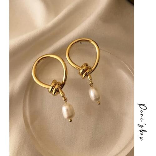 PerisBox Natural Freshwater Pearls Drop Earrings Large Huggie Knotted Hanging Earrings Elegant Vintage Trendy Dangle Earrings