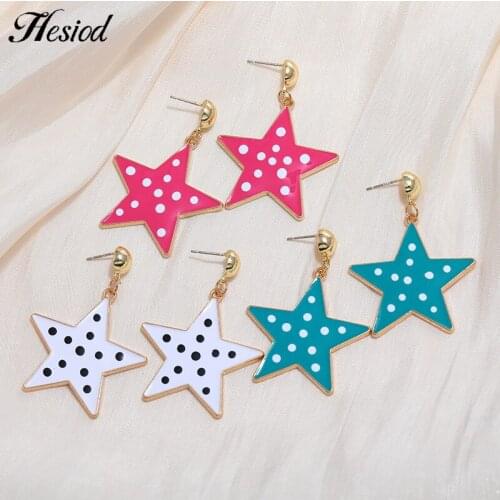 1 Pairs Five-Pointed Star Earrings With Black And White Gold Plated Color Hesiod New Fashion Suitable For Girls Or Ladies Gifts
