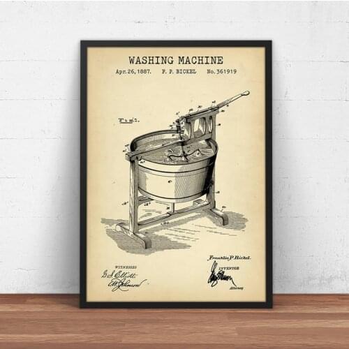 Laundry Room Decor Vintage Washing Machine Patent Posters and Prints Blueprint Art Blueprint Wall Pictures Decoration