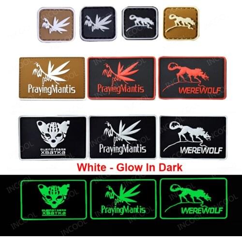 3D Luminous PVC Wolf Mantis Animals Patch Tactical White Glow In Dark Rubber Armband Badges Clothing Decorative Patches