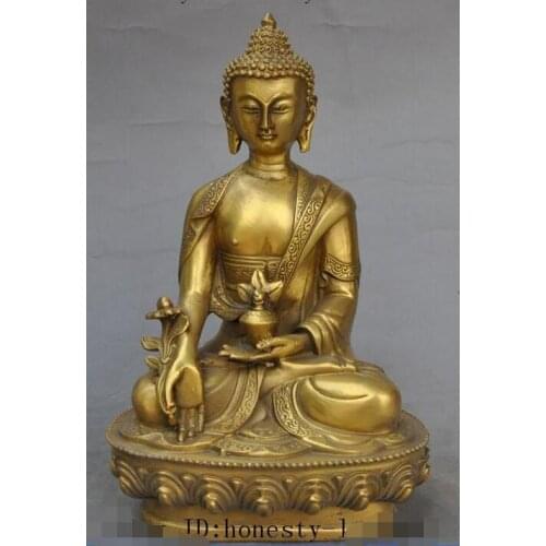 Tibet buddhism brass sakyamuni Herb Healing Medicine Buddha Bhaisajyaguru statue